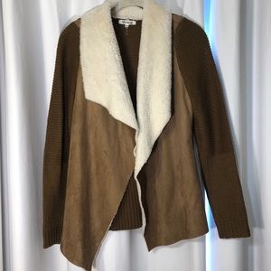 Faux Fir Lined Cardigan Drape Sweater